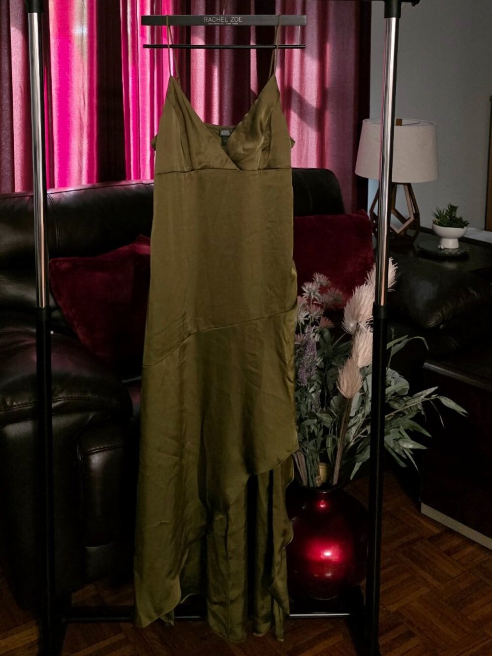 Satin Asymmetrical Maxi A-Line Dress !